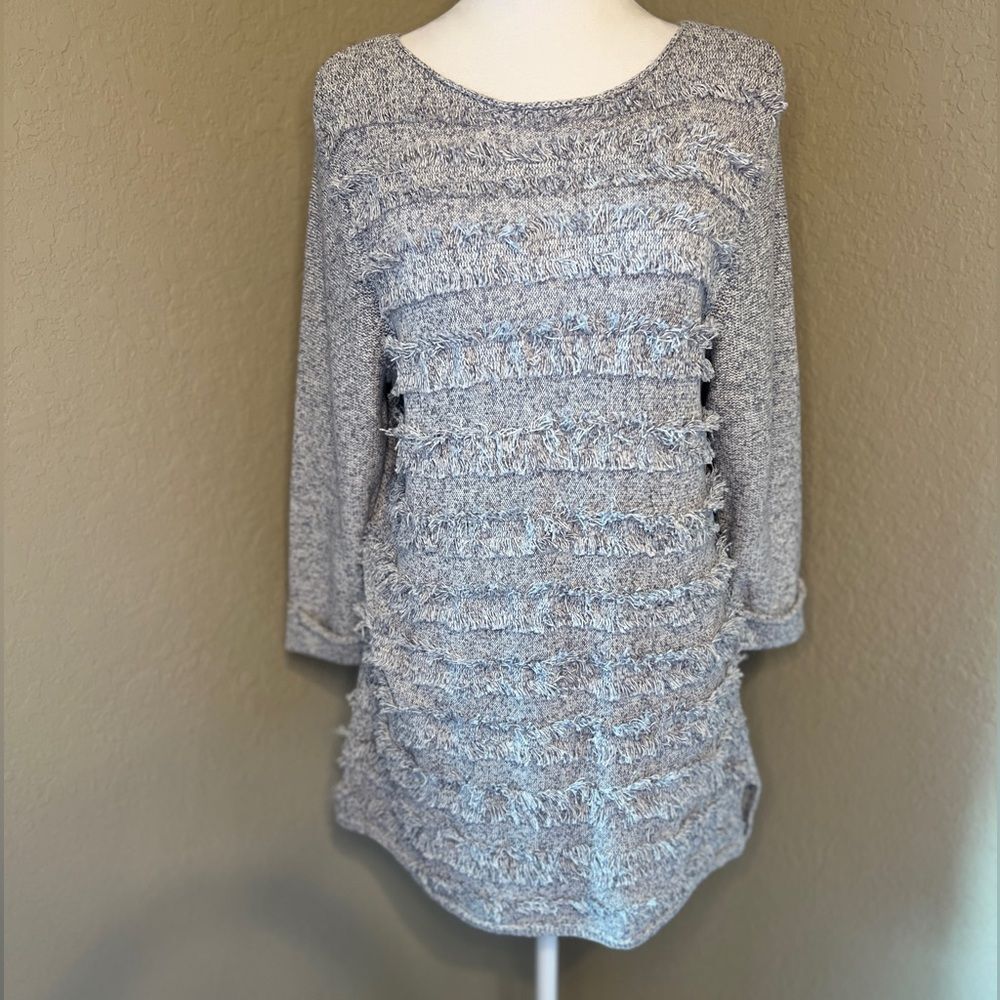 Nic + Zoe Sea Level Fringe-Striped Blouse Size L NWT